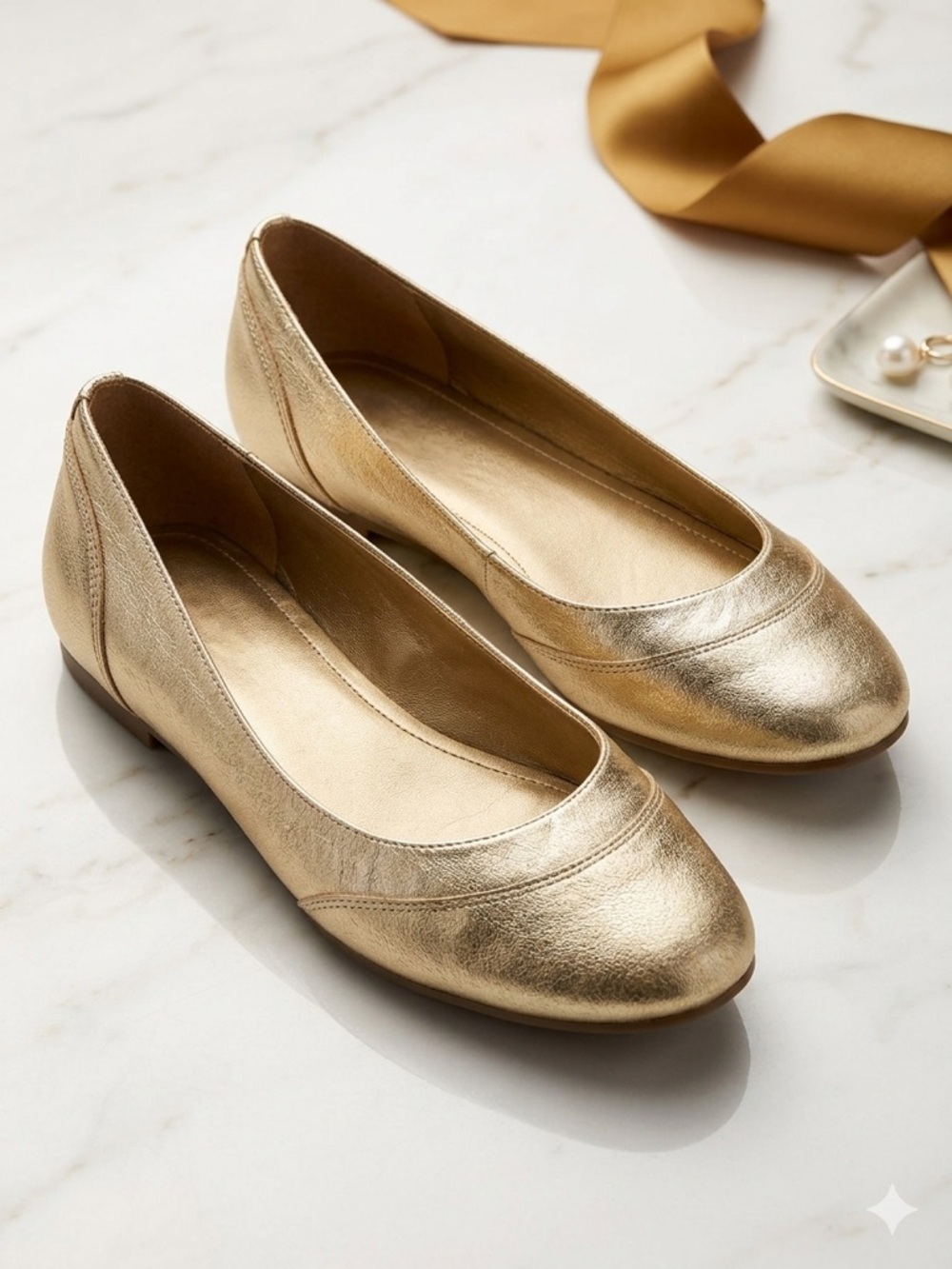 Gianni Bini Metallic Gold Leather Ballet Flats